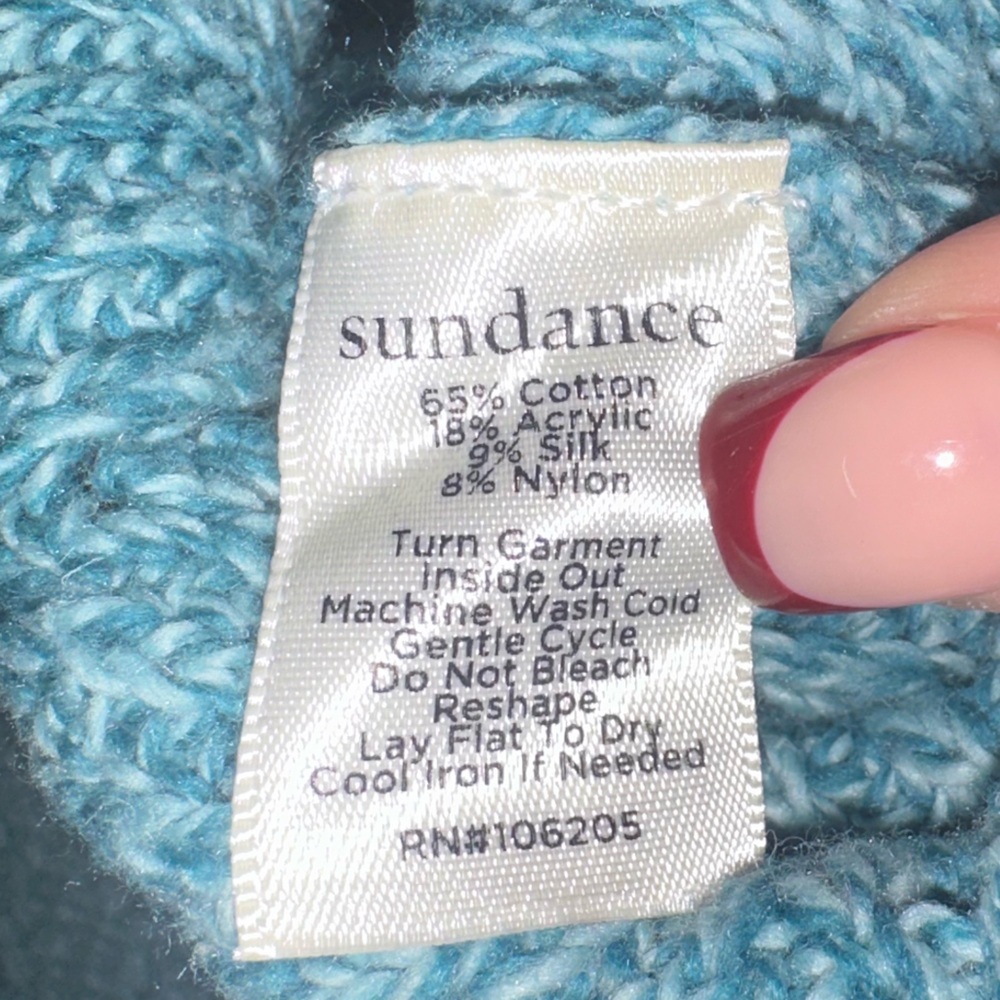 Sundance Teal turtle Neck Knit Sweater M cotton silk blend fall winter - Picture 5 of 5
